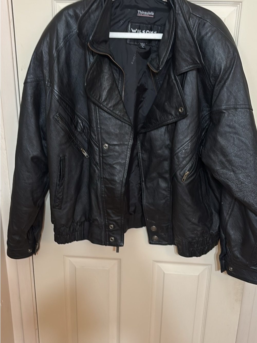 Wilson Black Leather Motorcycle-Style Bomber Jacket
